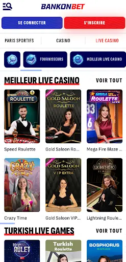 Jeux de live casino Bankonbet – roulette, Crazy Time, blackjack et tables exclusives