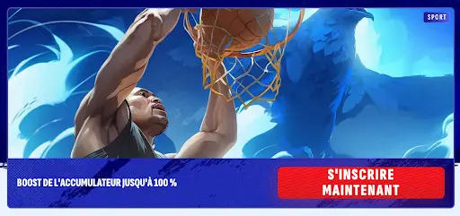 Bonus sport accumulateur – boost jusqu’à 100 % Joueur de basketball dunk avec boost de l’accumulateur jusqu’à 100 %
