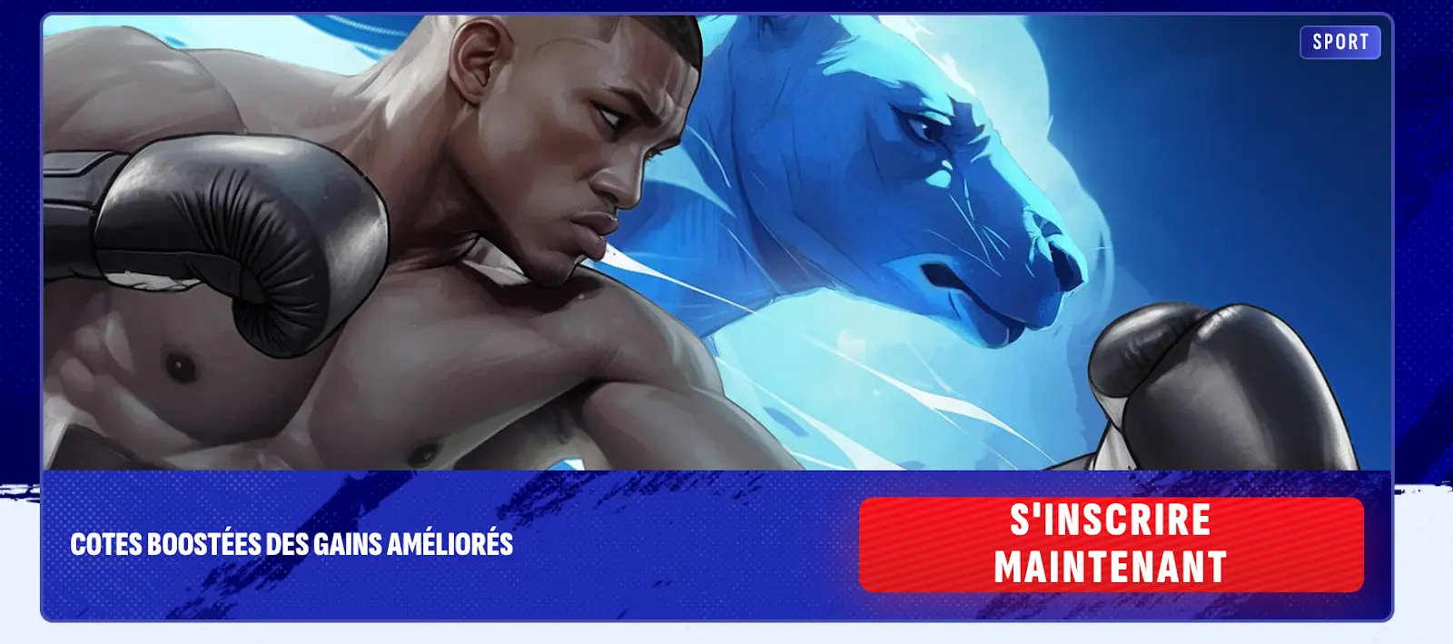 Promotion sport – cotes boostées pour maximiser vos gains Boxeur concentré avec gants de boxe et offre de cotes boostées pour des gains améliorés